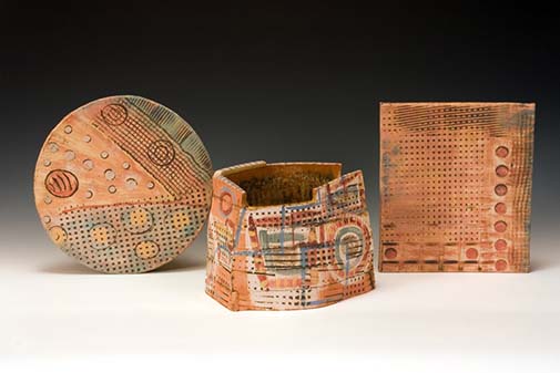 five ceramic pieces of art work